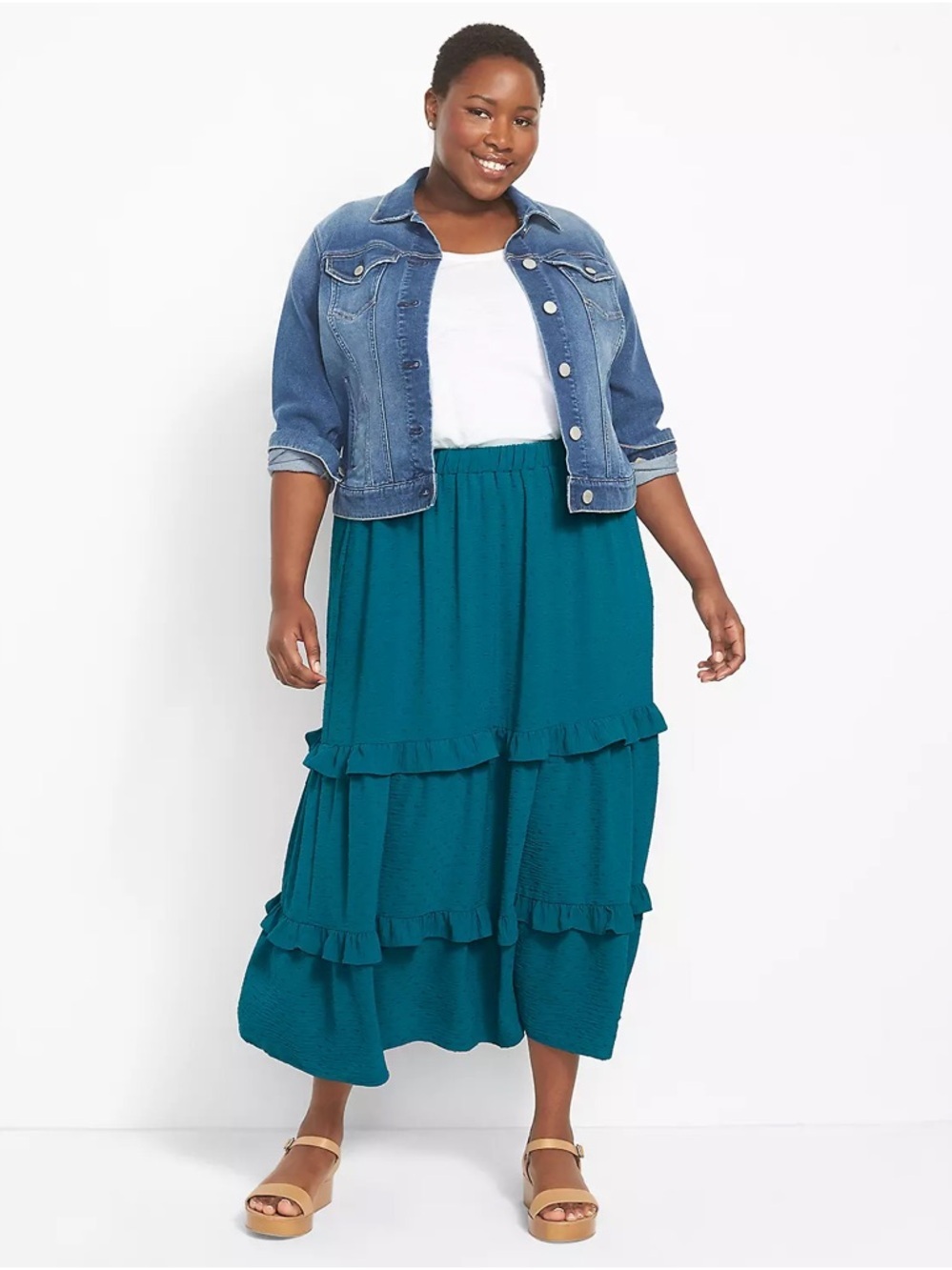 Lane Bryant Blue Clip Dot Tiered Maxi Skirt with Pockets Size 22/24